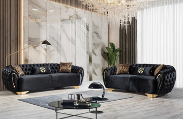 Victoria Black Velvet Sofa & Loveseat