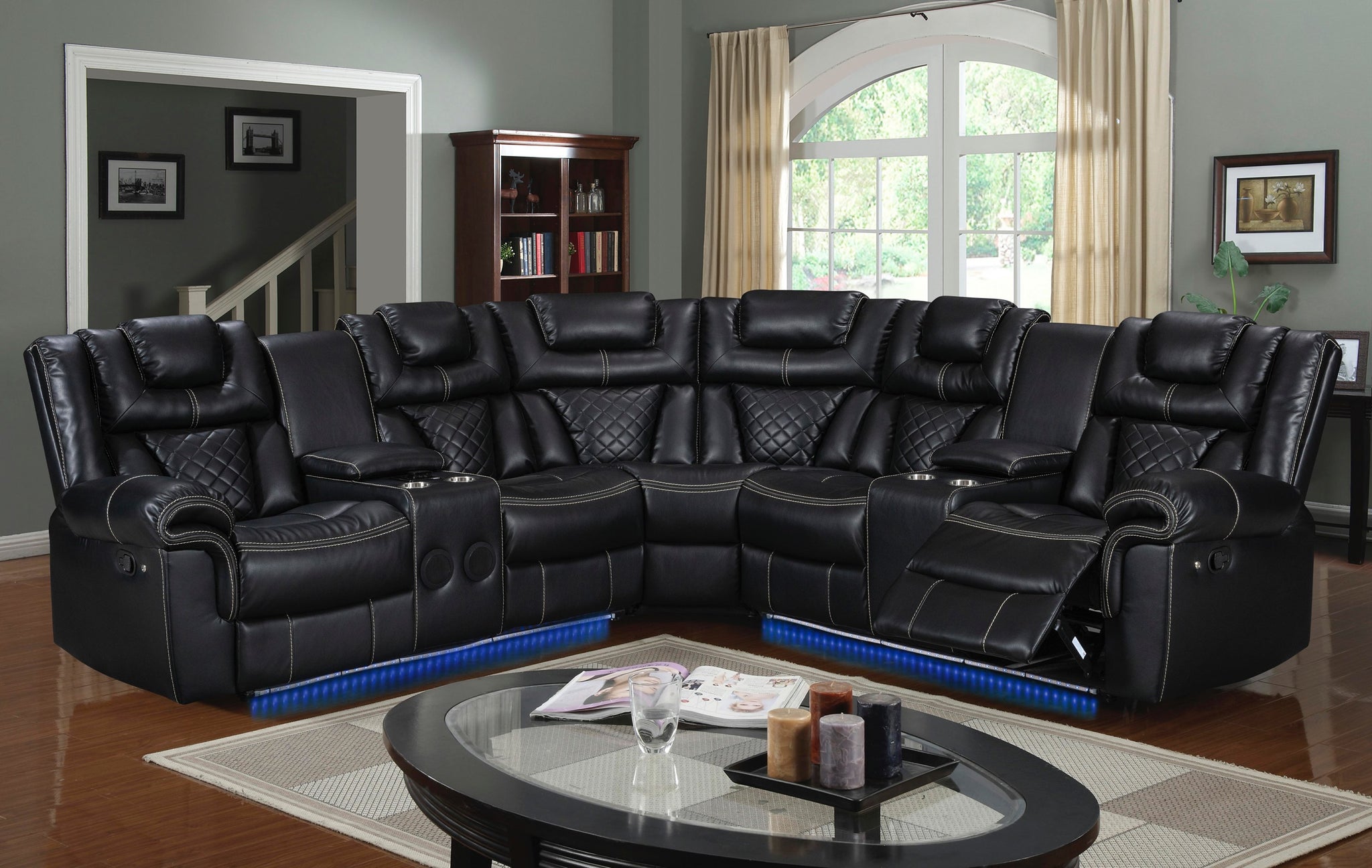 Alexa Black Leather Reclining Sectional