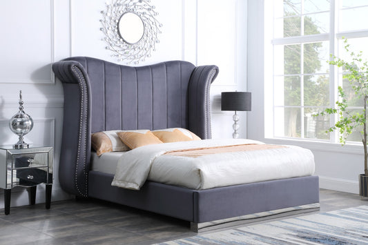 Luna Gray Velvet Platform Bed