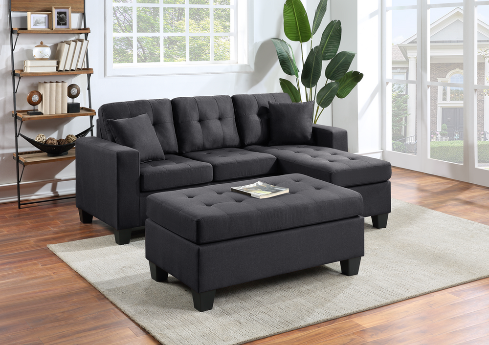 Naomi Linen Sectional Sofa w/ Ottoman