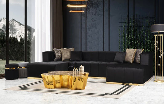 Elisha Velvet Black Double Chaise Sectional