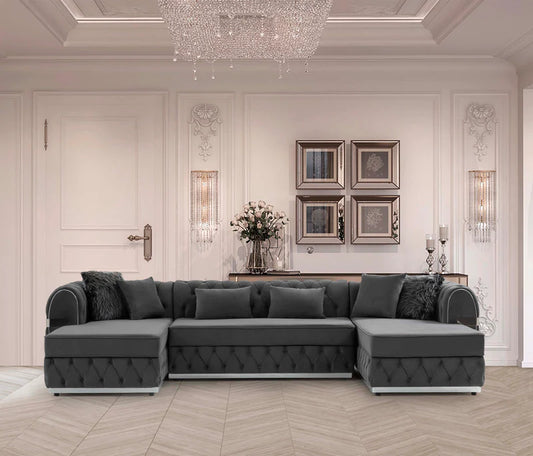 Jester Gray Velvet Double Chaise Sectional