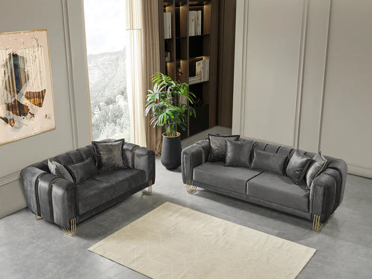 Santana Smoke Velvet Sofa & Loveseat