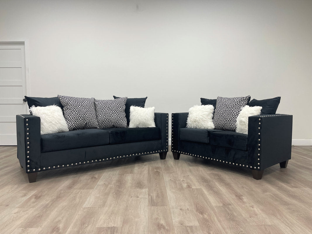 Black 2-PC Sofa and Loveseat