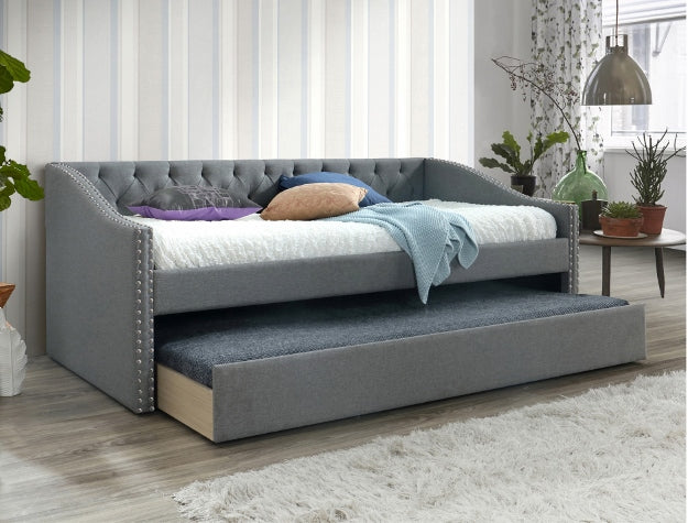Loretta Linen Tufted Daybed with Twin Trundle – Gray | NZR Furniture