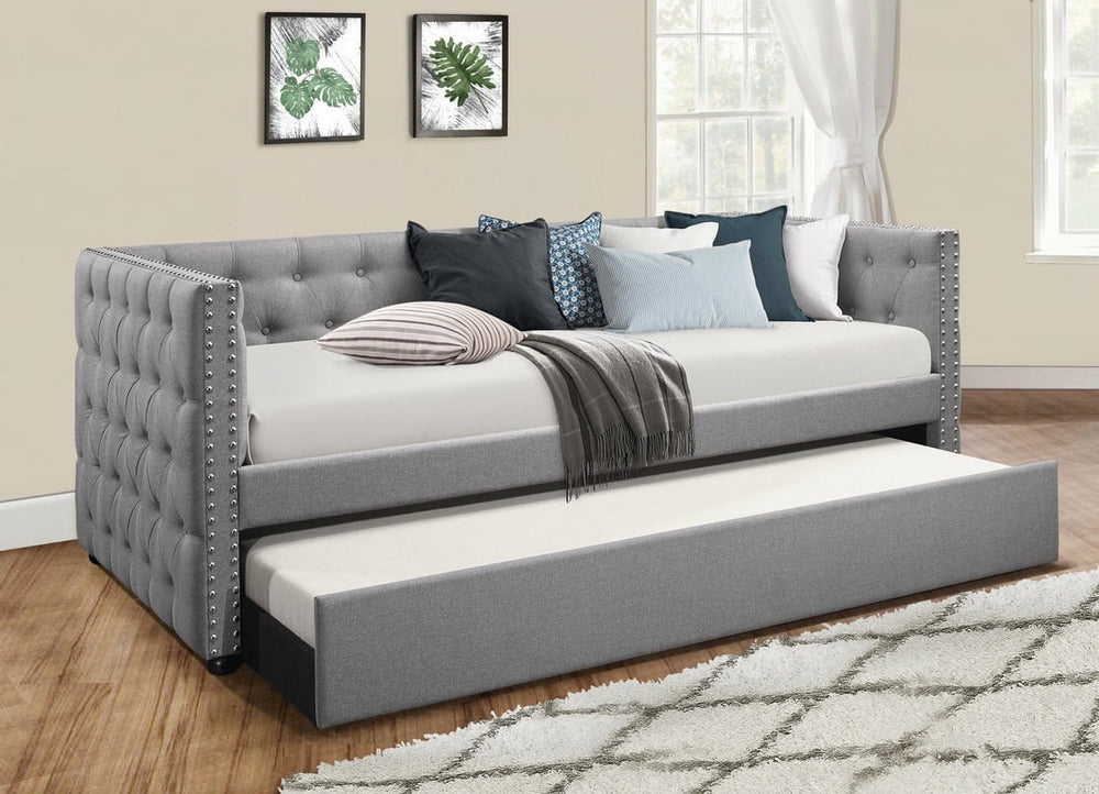 Courage Tufted Daybed with Trundle | Gray & Beige | Linen Fabric