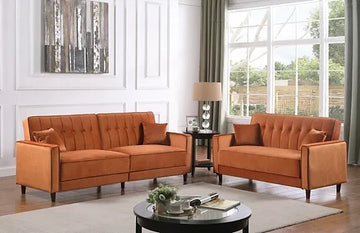 Cozy Rust Sofa Bed and Loveseat Bed