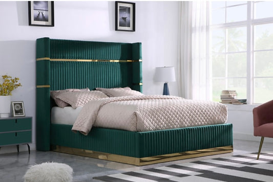 Aspen Green Velvet Platform Bed