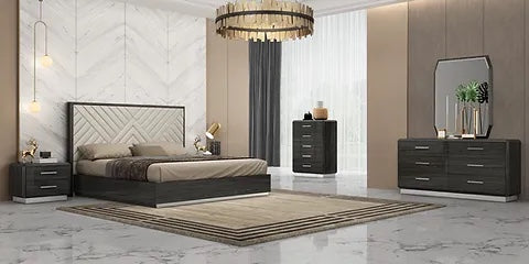 Dion 5-Piece Bedroom Suite - Dark Grey High Gloss