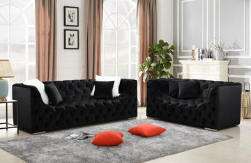 Kylie 2-PC Black Velvet Sofa and Loveseat  Set