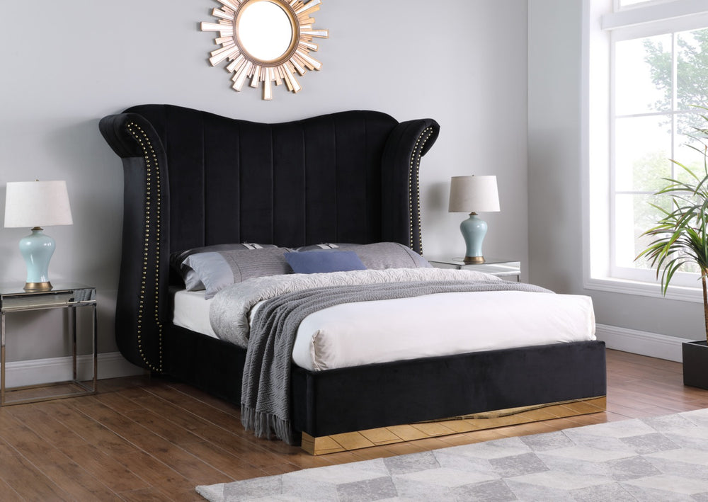 Luna Velvet Platform Bed | Black, Gray & Ivory | Queen & King