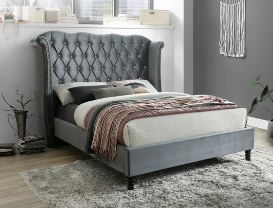 Hollywood Gray Velvet Platform Bed