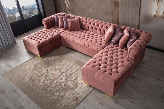 Lauren Pink Velvet Sectioal Sofa