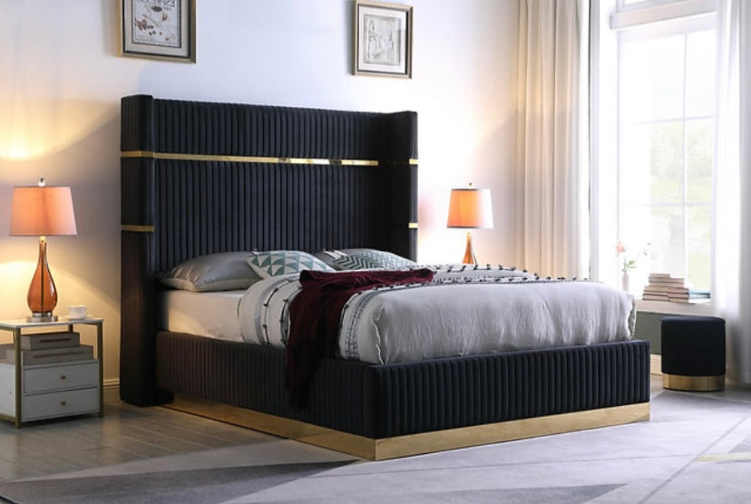 Velvet Platform Bed with Gold Accents - Queen & King | Aspen