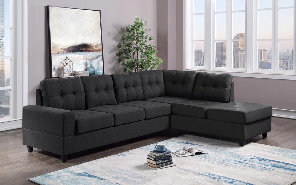 James Reversible Sectional Sofa – Linen & PU | L-Shape Chaise Lounge