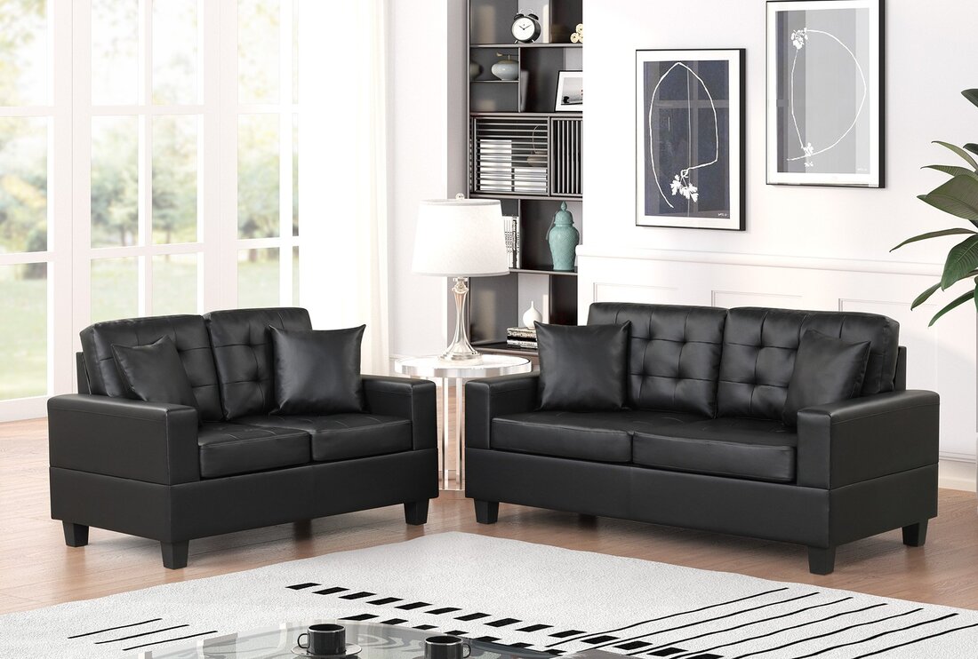 Hampton Black 2-PC Sofa and Loveseat Set