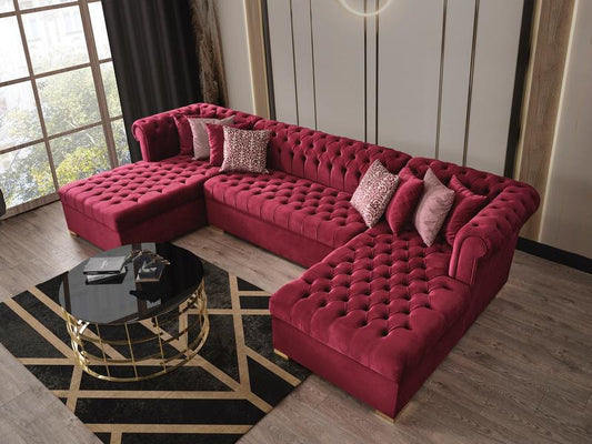 Lauren Velvet Maroon Double Chaise Sectional