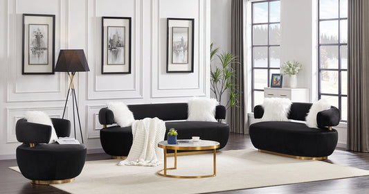 Heaven Black Velvet 3-PC Sofa Set