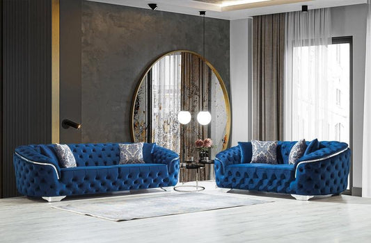 Lupino Blue Velvet 2-PC Sofa and Loveseat