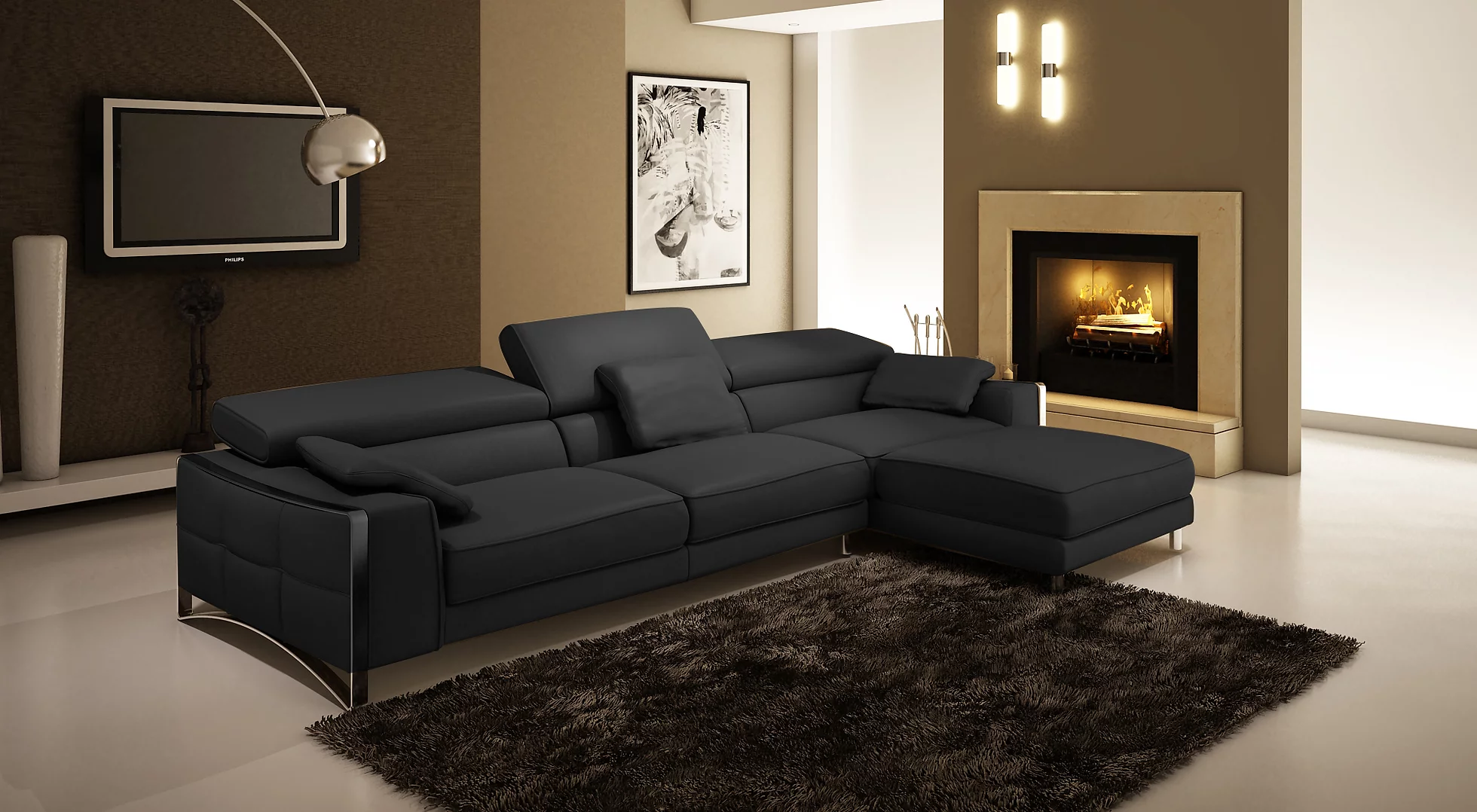 Leven Black Italian Leather Sectional