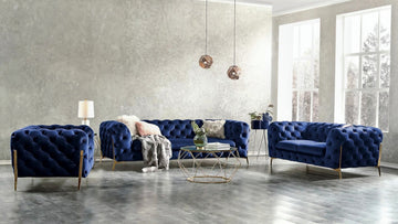 Lori Blue Tufted Velvet 3-PC Sofa Set