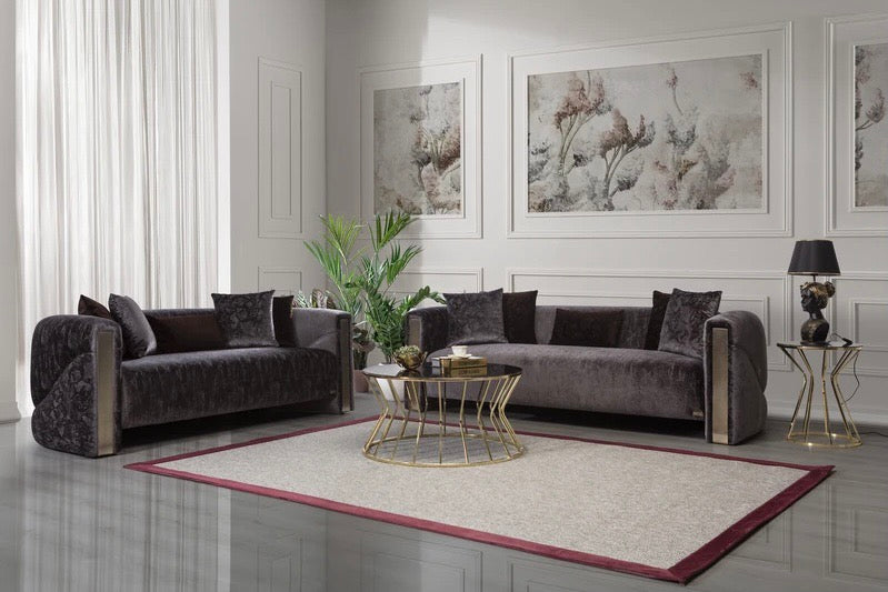Scarlet Gray Velvet Sofa & Loveseats