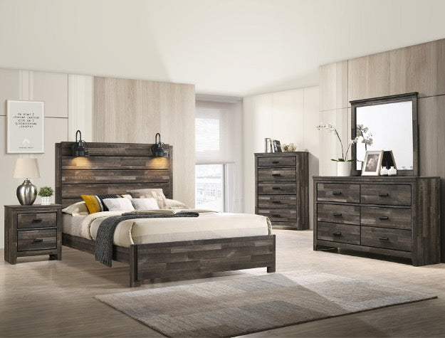 Carter Bedroom Suite | Planked Headboard with Sconces | Crown Mark
