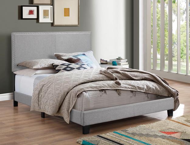 Erin Grey Fabric Platform Bed - Modern Upholstered Design - Queen/King