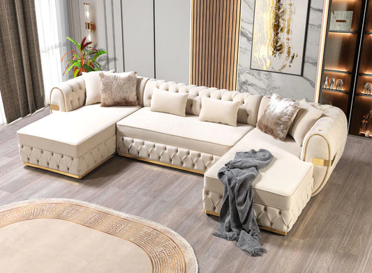 Jester Ivory Velvet Double Chaise Sectional