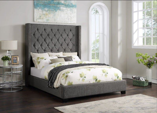 Kathy Dark Gray Upholstered Tufted Bed