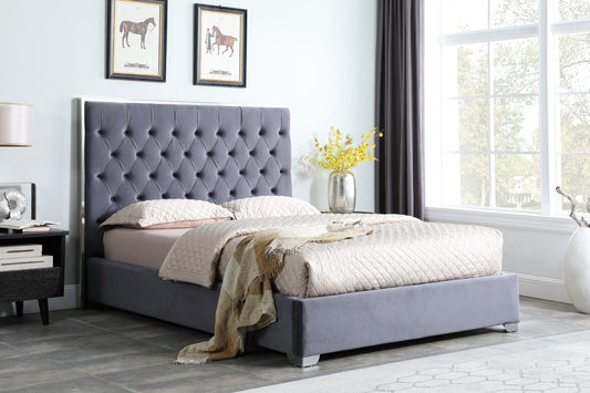 Rose Gray Velvet Platform Bed