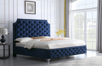 Leilah Blue Velvet Platform Bed