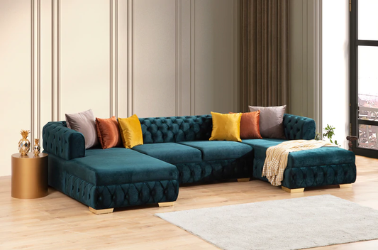 Matilda Green Velvet Double Chaise Sectional