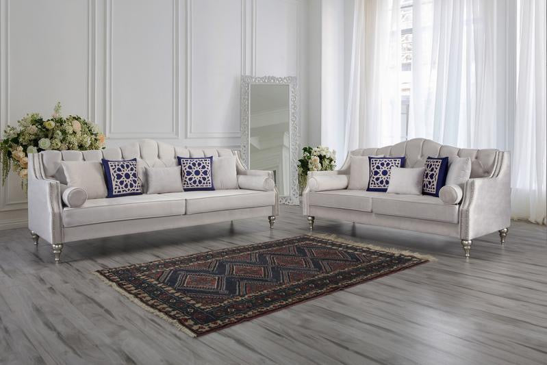 Lotus Ivory Velvet with nailhead trim Sofa & Loveseats