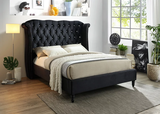 Hollywood Black Velvet Platform Bed