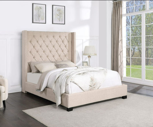 Kathy Beige Upholstered Tufted Bed