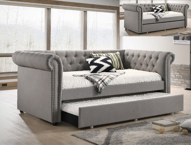 Ellie Daybed with Trundle – Linen Tufted | Black & Gray | NZR Furniture