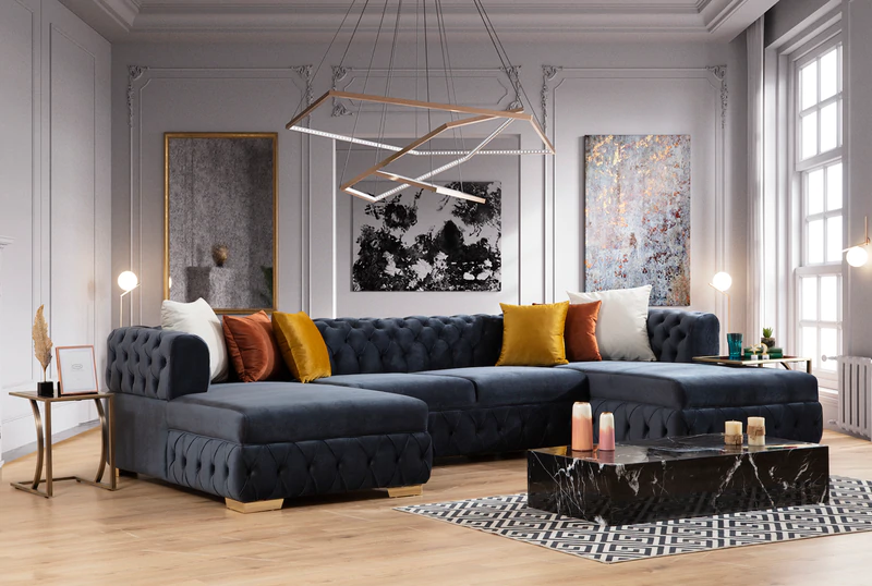 Matilda Charcoal Velvet Double Chaise Sectional