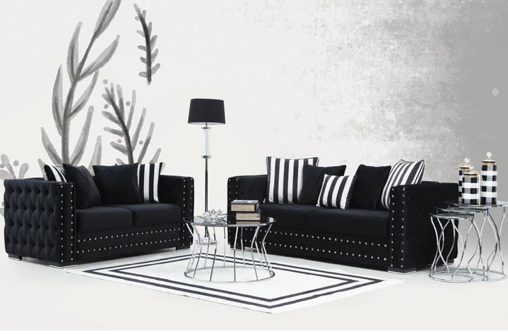 Mosby Black Velvet Sofa & Loveseats