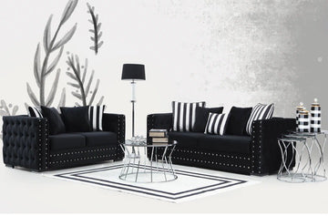 Mosby Black Velvet Sofa & Loveseat