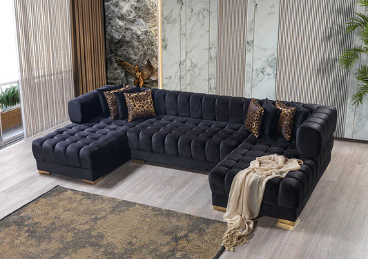 Ariana Velvet Black Double Chaise Sectional