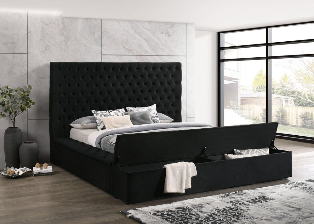 Paris Upholstered Platform Bed – Black & Gray Velvet Button-Tufted with Storage | Queen & King