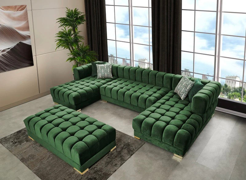 Ariana Velvet Green  Double Chaise Sectional