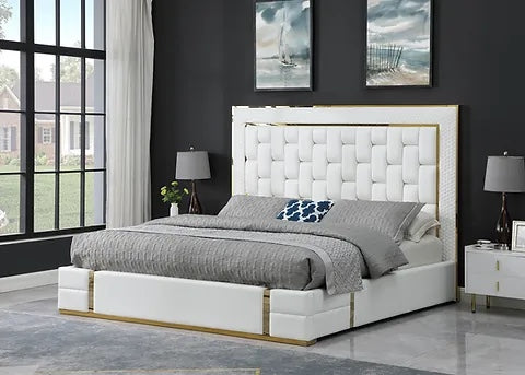 Marbella White Storage Bed with Gold Accents