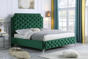 Leilah Green Velvet Platform Bed