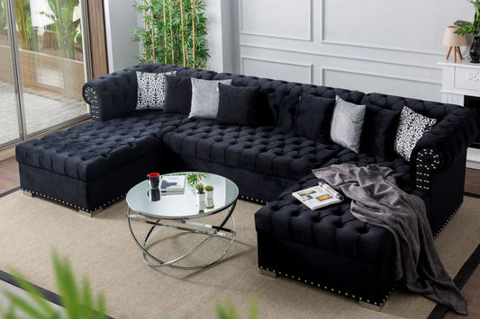 Larry Velvet Black Double Chaise Sectional