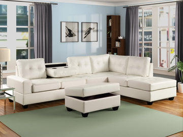 Heights White Sectional w/ Storage Ottoman and Cupholder