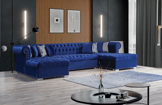 Larry Velvet Blue Double Chaise Sectional