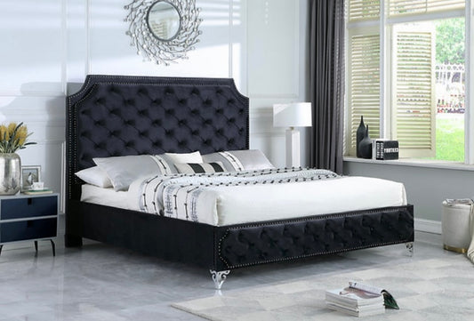 Leilah Black Velvet Platform Bed