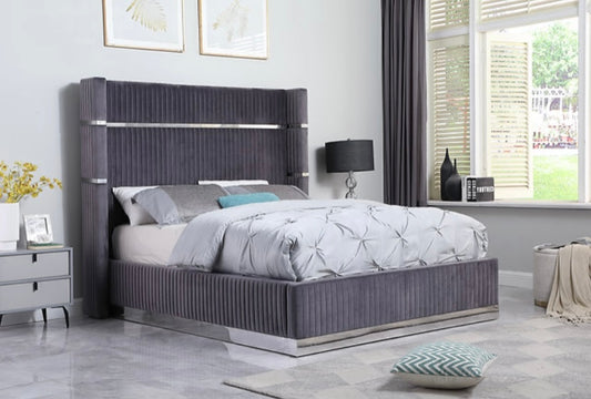 Aspen Gray Velvet Platform Bed